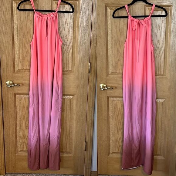 NWT Evereve  Roan + Ryan  Pink Purple Ombre Lola Halter Maxi Dress Size Large - Picture 1 of 7